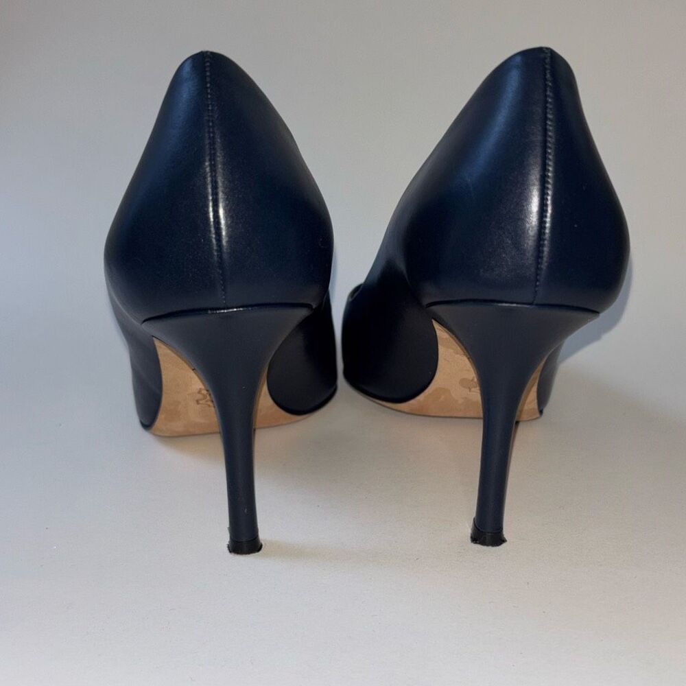 Tory Burch Penelope Pump Shoe Heel Navy Leather/black patent toe Sz 8 85mm EUC - Picture 4 of 9
